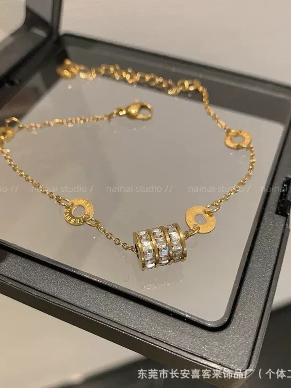 Titanium Steel in Gold Crystal Accent Women's Bracelet